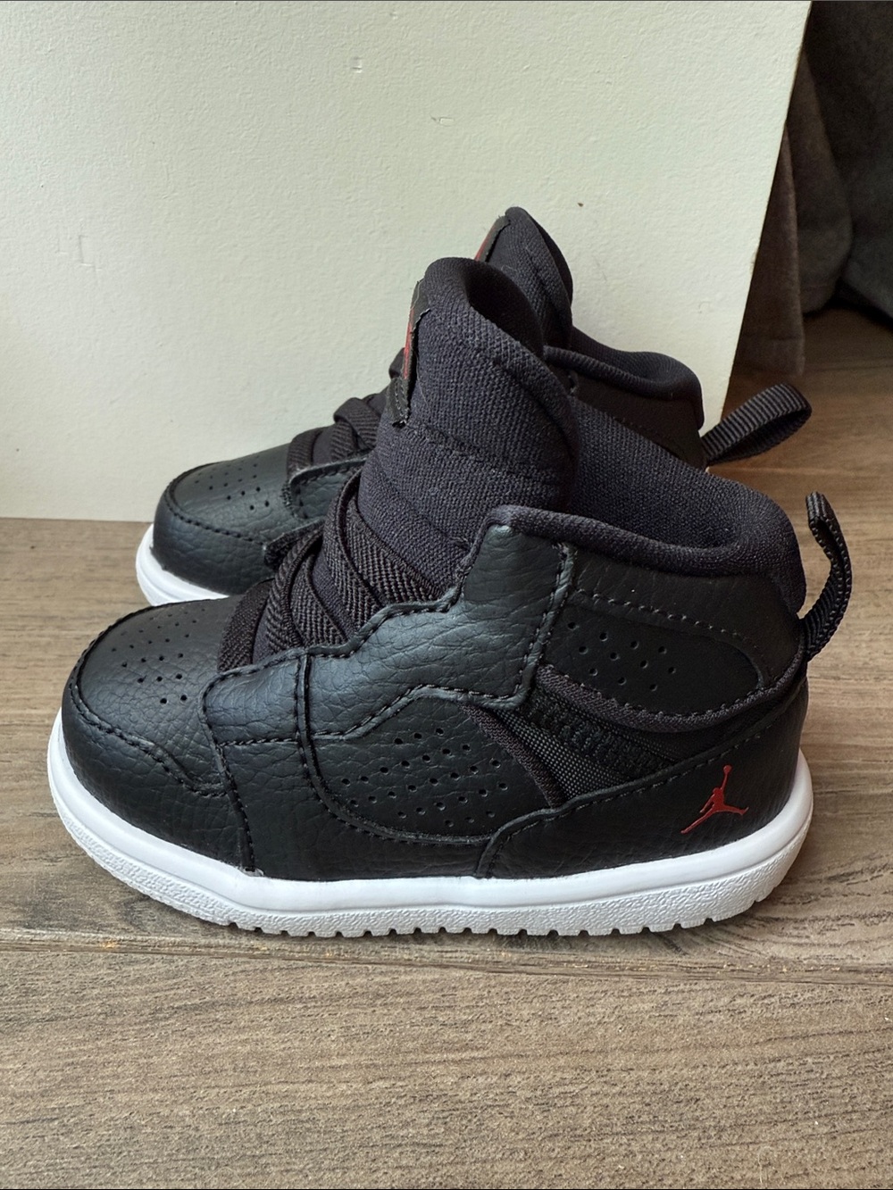 Toddler Jordan Black and Red High-Top Sneakers